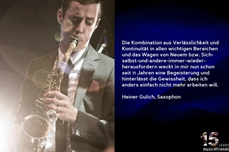 Glückwunsch zum 15-jährigen Jubiläum von music4friends mit Wegbegleitern.
